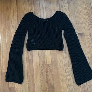 Urban Outfitters Black Crochet Scoop-Neck Cropped Sweater